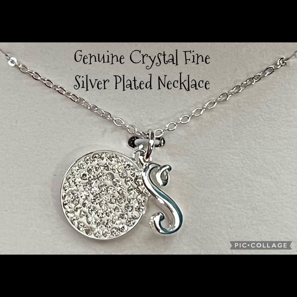Elegant 18-Inch Silver Plated Initial "S" Crystal Necklace
